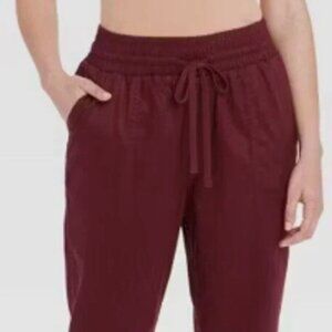 Women's High-Rise Woven Ankle Jogger Pants - A New Day Burgundy Wine Medium